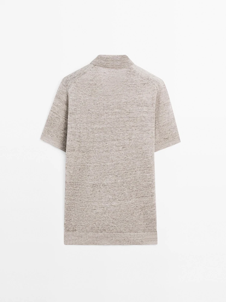 Melange linen knit polo shirt