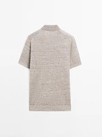 Melange linen knit polo shirt