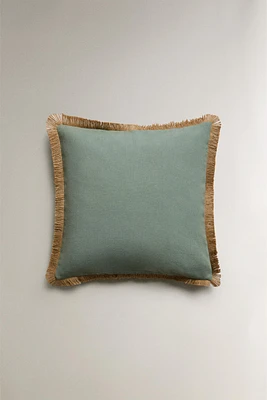 FRINGED JUTE THROW PILLOW COVER