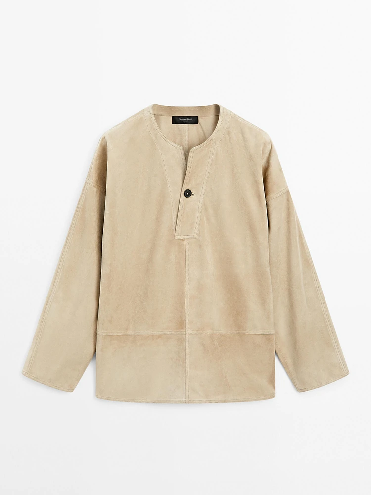 Blouse large en cuir finition daim