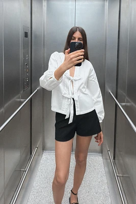 POPLIN TIE BLOUSE
