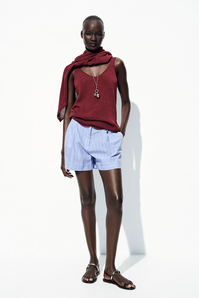 STRIPED BELTED SHORTS