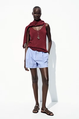 STRIPED BELTED SHORTS
