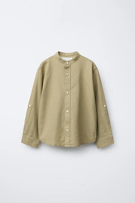 LINEN MANDARIN COLLAR SHIRT