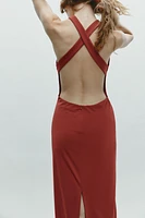 HALTER CROSS-BACK MIDI DRESS