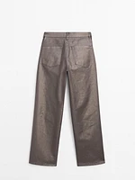 Metallic high-waist straight-leg trousers