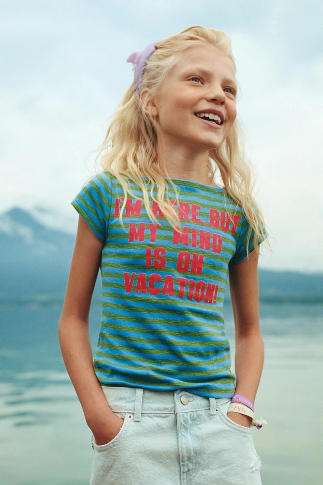 STRIPED T-SHIRT WITH TEXT