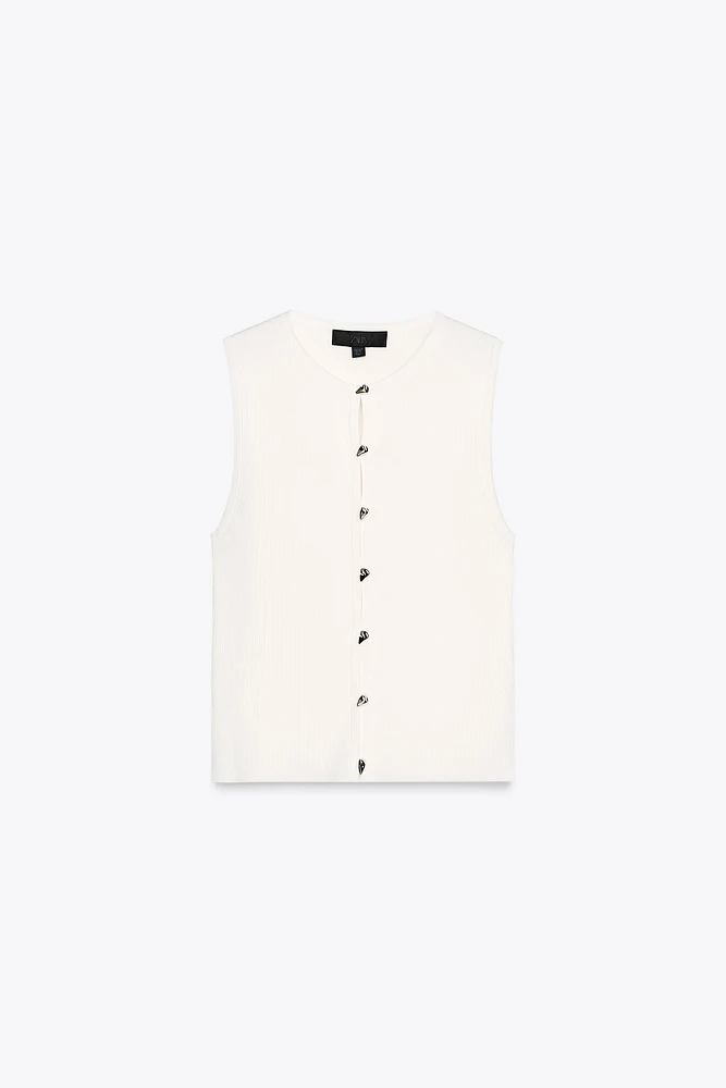 TOP GILET EN MAILLE CÔTELÉE