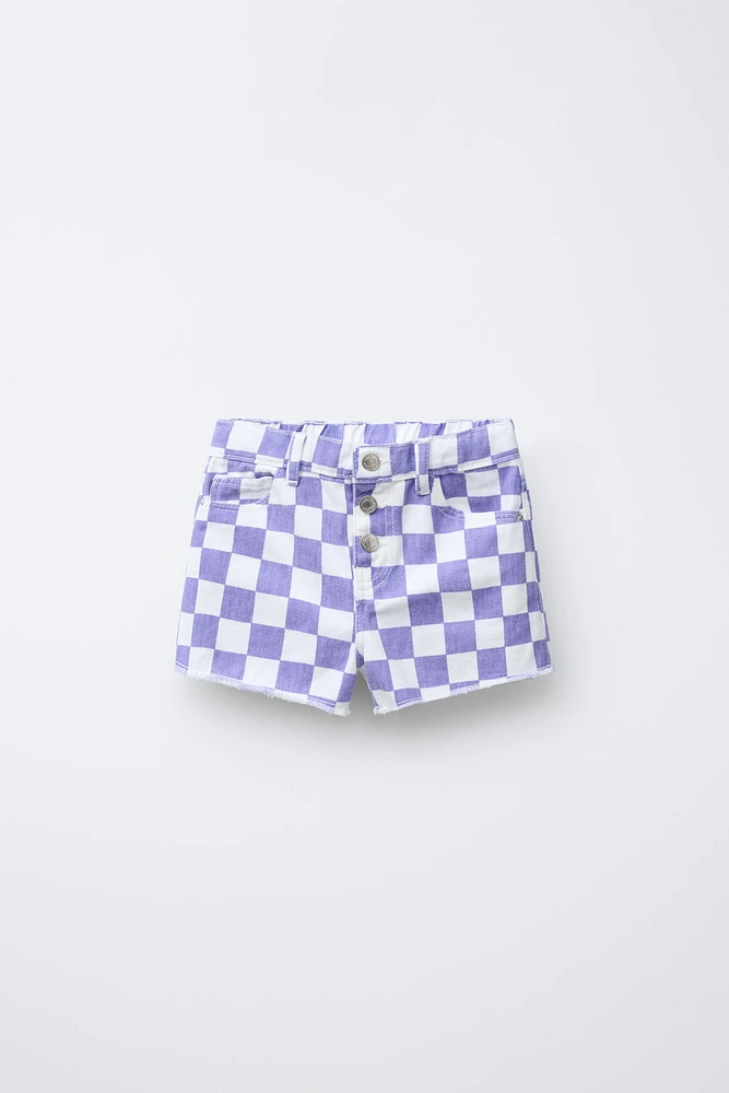 CHECKERBOARD TWILL BERMUDA SHORTS