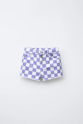 CHECKERBOARD TWILL BERMUDA SHORTS