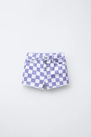 CHECKERBOARD TWILL BERMUDA SHORTS