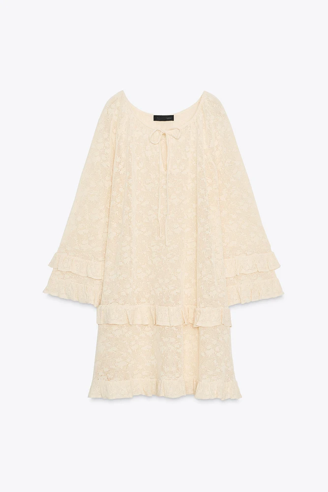POINTELLE KNIT RUFFLE DRESS