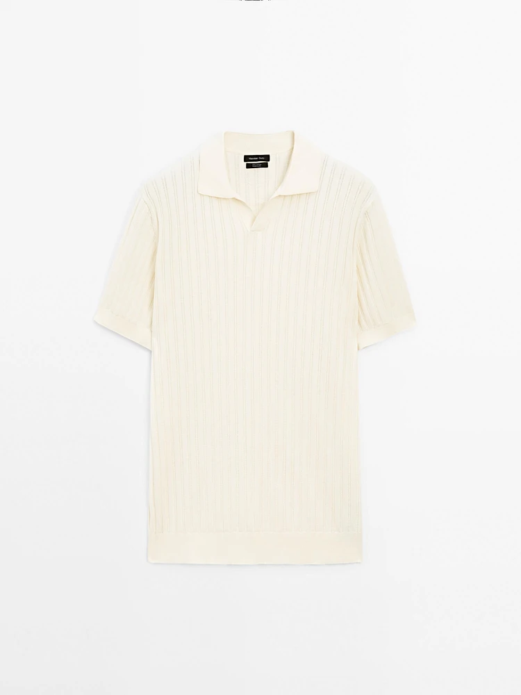 Ribbed knit polo collar sweater