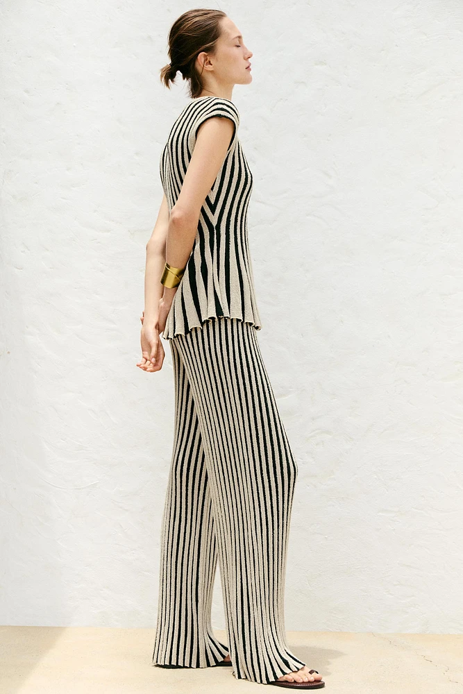 STRIPED CUT KNIT PANTS
