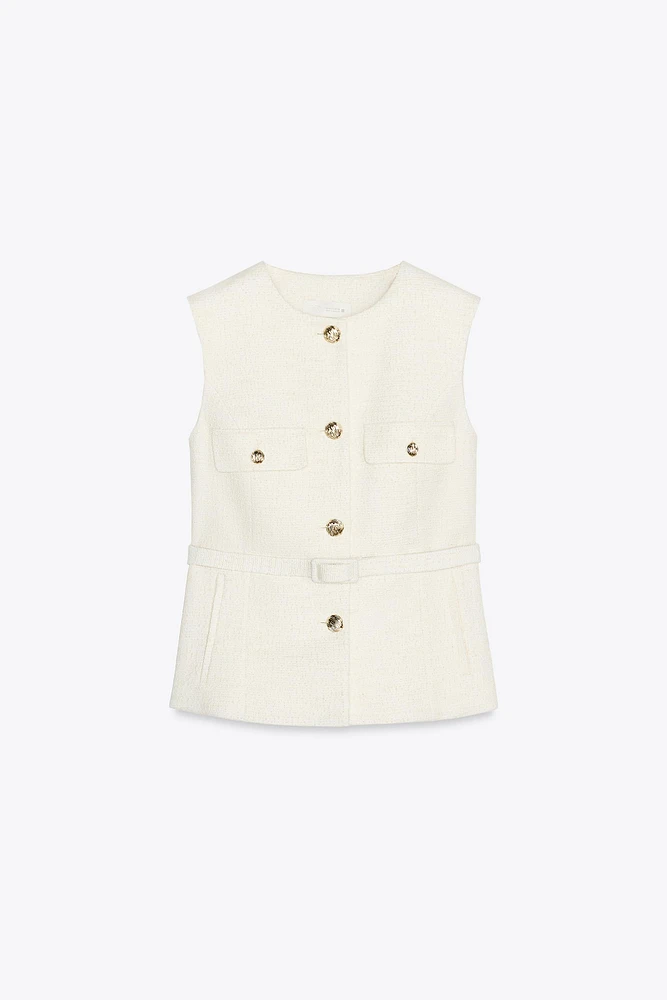 TEXTURED BELTED VEST