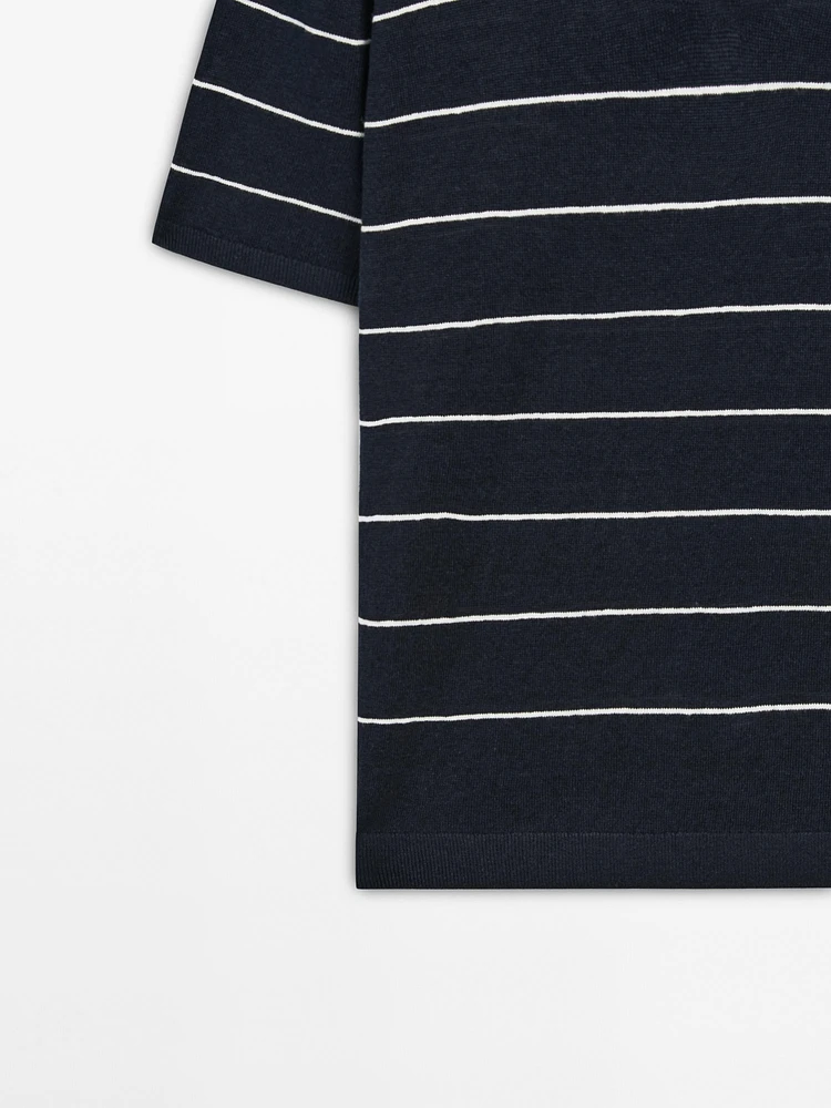 100% linen striped knit polo shirt