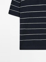 100% linen striped knit polo shirt