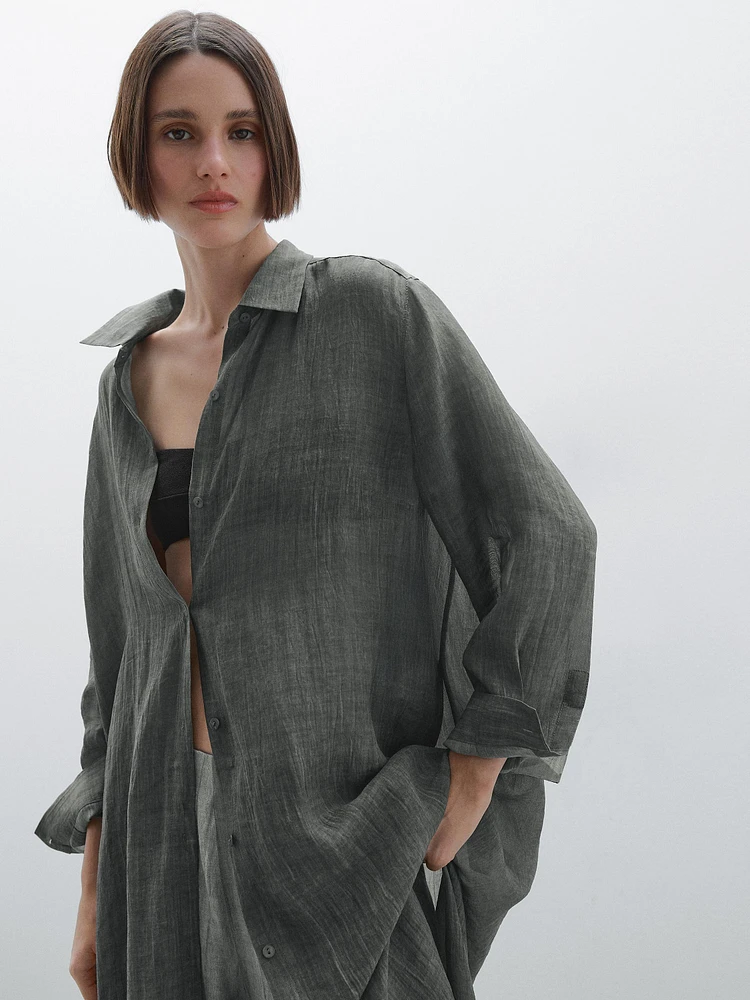 Semi-sheer ramie blend oversize blouse