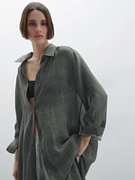 Semi-sheer ramie blend oversize blouse