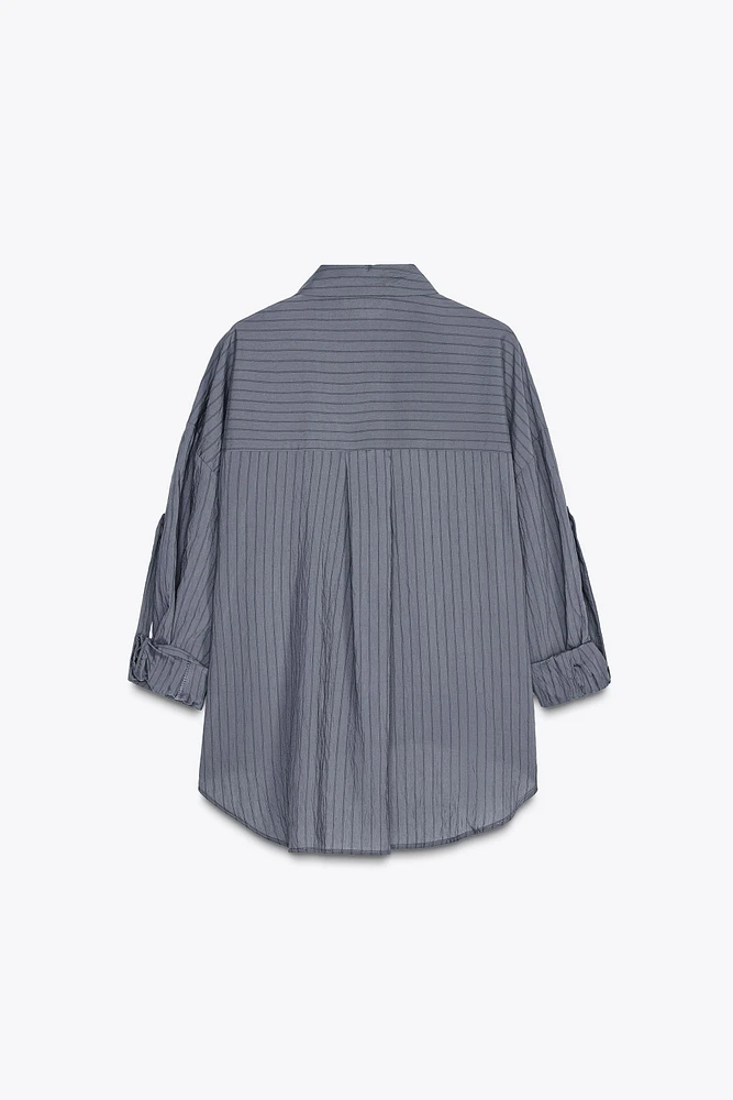 STRIPED ROLL-TAB SLEEVE SHIRT