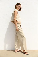 PANTALON JUPE-CULOTTE AVEC CEINTURE EN LIN