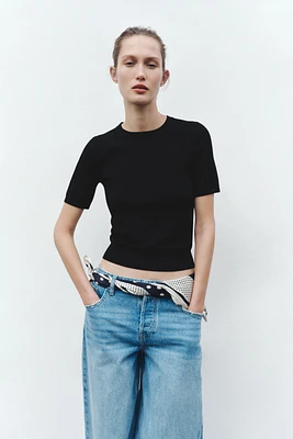 PLAIN KNIT BASIC SHORT SLEEVE TOP