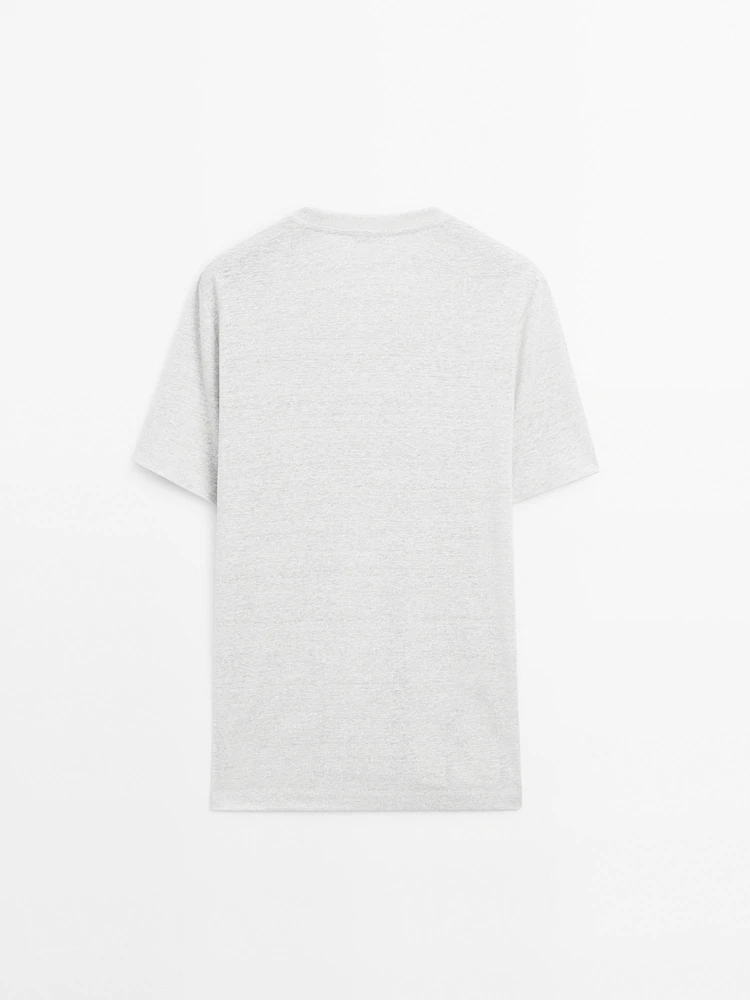 Linen blend contrast knit T-shirt