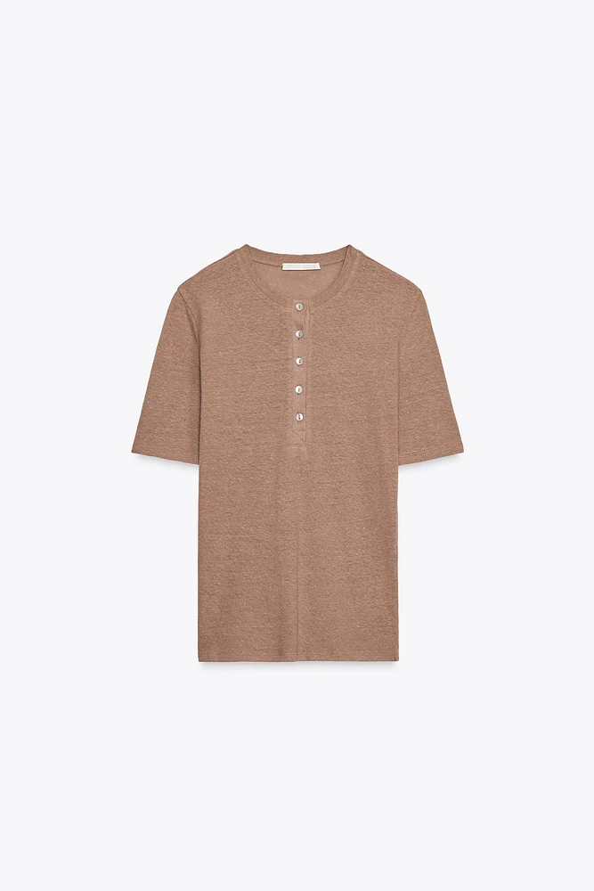 BUTTONED LINEN T-SHIRT