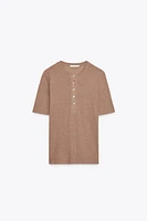 BUTTONED LINEN T-SHIRT