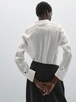 Flowing linen shirt with stand collar