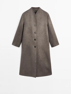 Manteau à col montant en laine mélangée