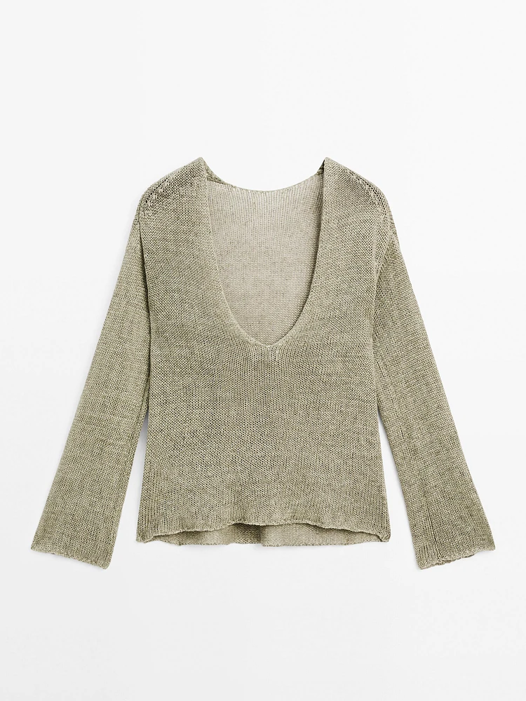 Pull à col en V lin - STUDIO