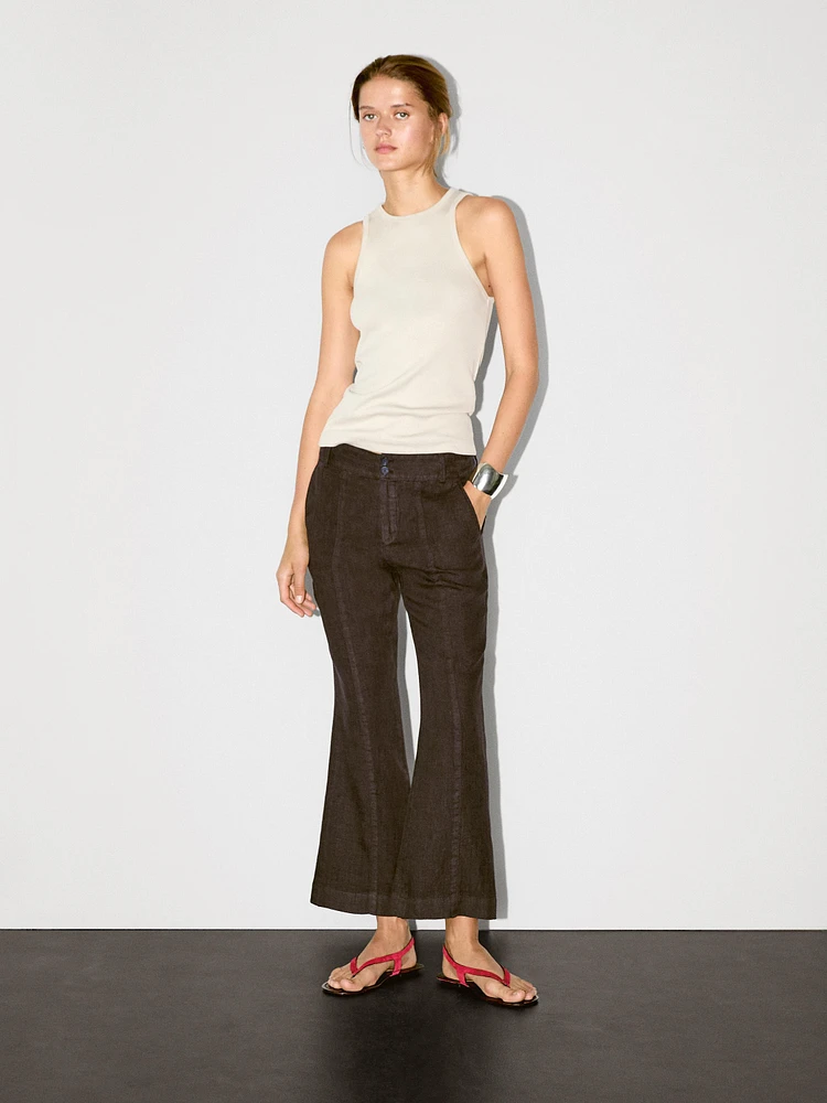Pantalon kick flare 100 % lin