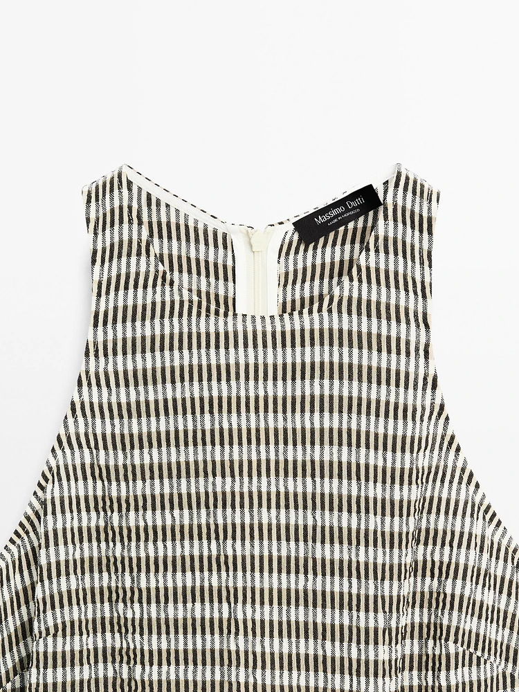 Long check cotton flounce dress