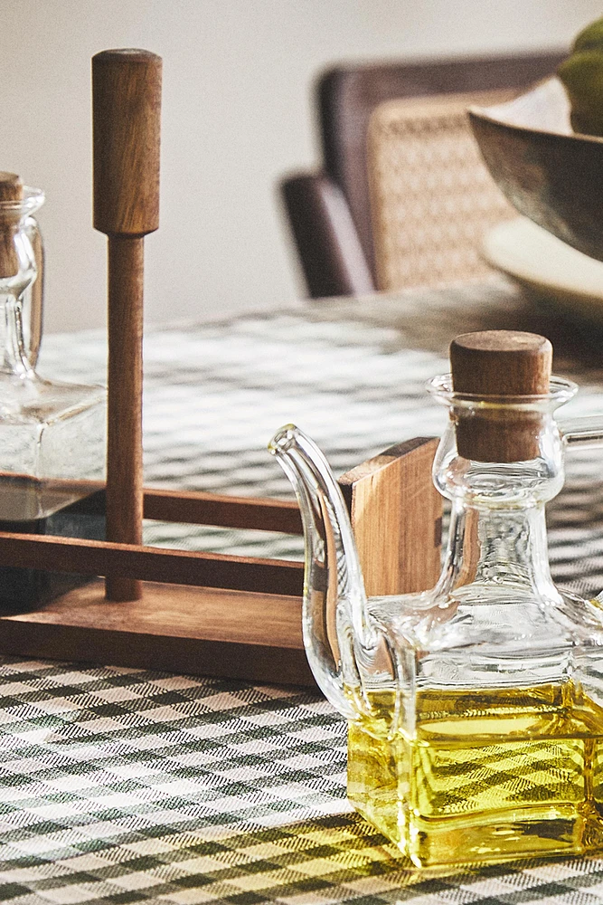 BOROSILICATE GLASS AND WOOD CRUET SET