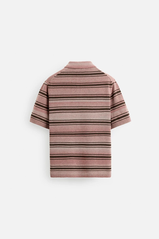 STRIPED WASHED KNIT POLO