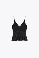 CONTRAST POPLIN PEPLUM TOP