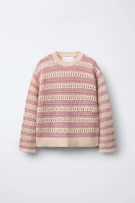 STRIPED OPEN KNIT SWEATER