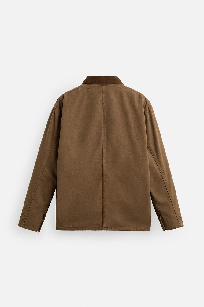 WASHED JACKET WITH CONTRASTING COLLAR