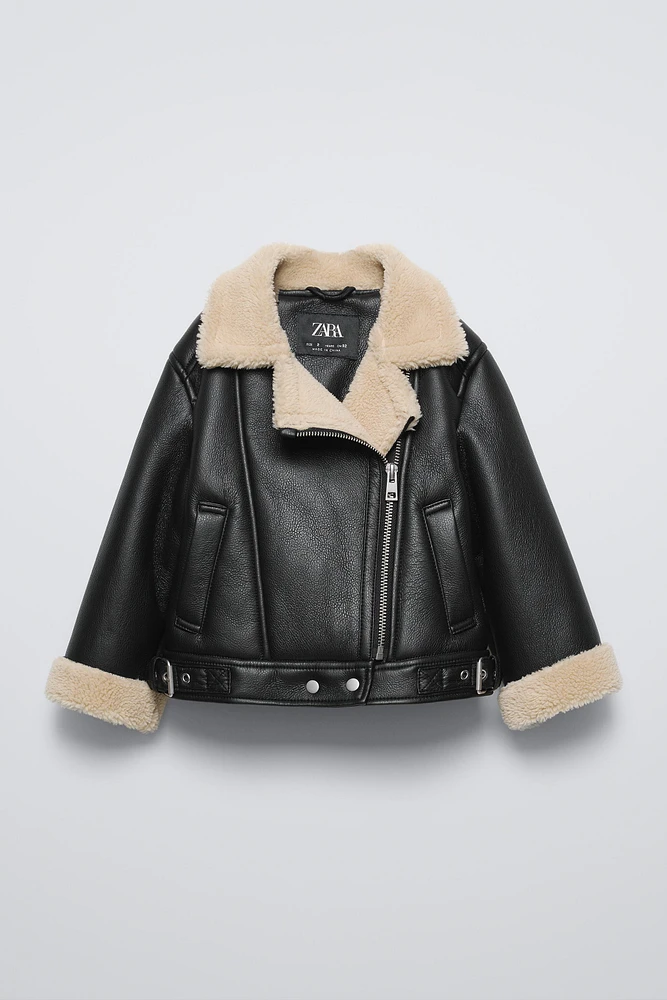 FAUX LEATHER SHEARLING BIKER JACKET