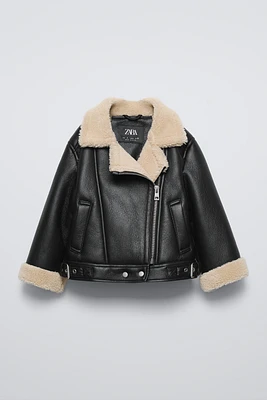 FAUX LEATHER SHEARLING BIKER JACKET