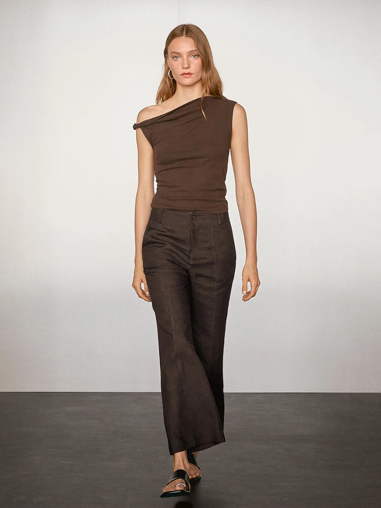 100% linen flare fit trousers