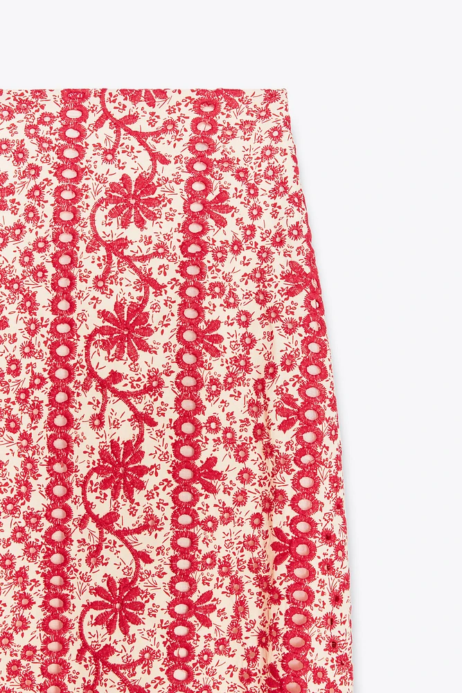 JUPE MIDI BRODERIES PERFORÉES
