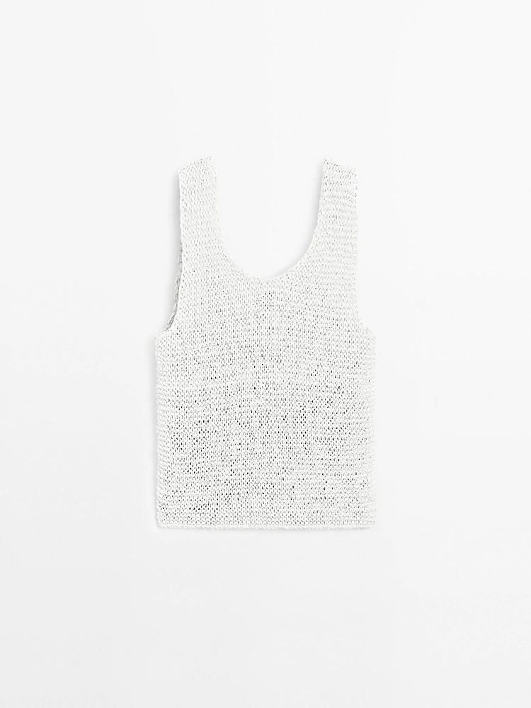 Top tressé en cuir et daim