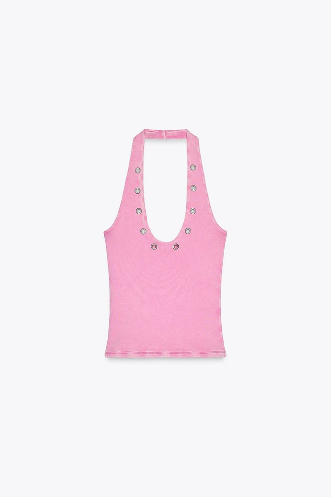HALTER T-SHIRT WITH RINGS