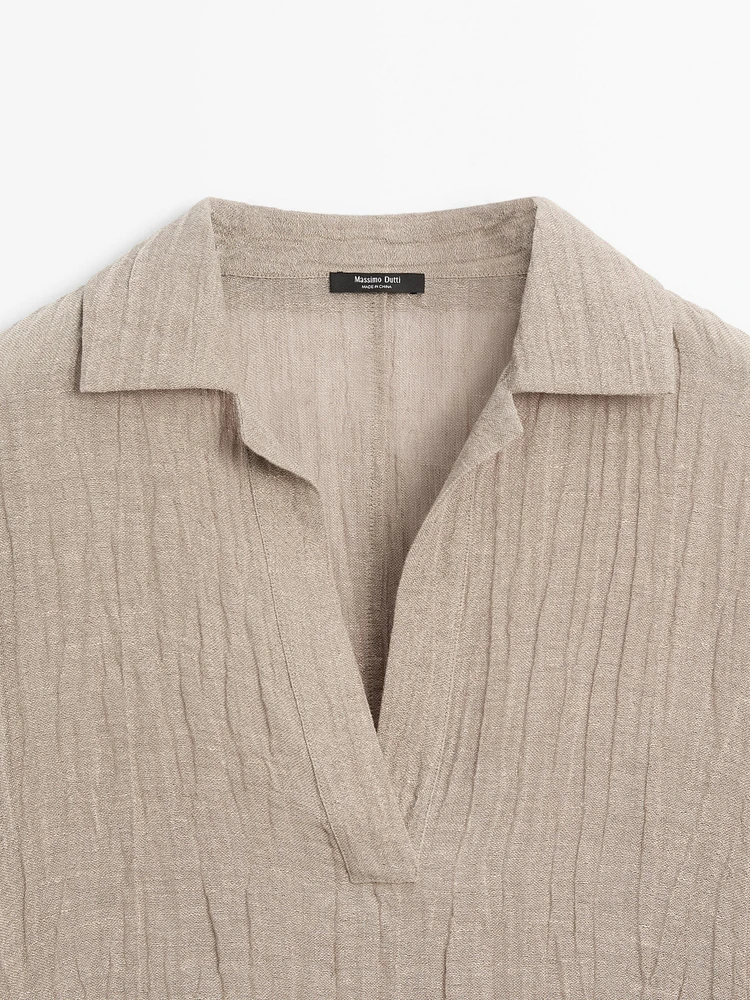 Blouse fluide col ouvert en lin mélangé