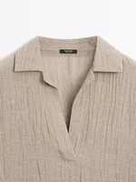 Blouse fluide col ouvert en lin mélangé