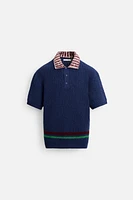 CONTRAST TEXTURED KNIT POLO SHIRT