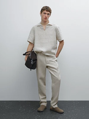 Pantalon tapered fit 100 % lin