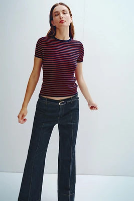 SHORT SLEEVE STRIPED KNIT TOP